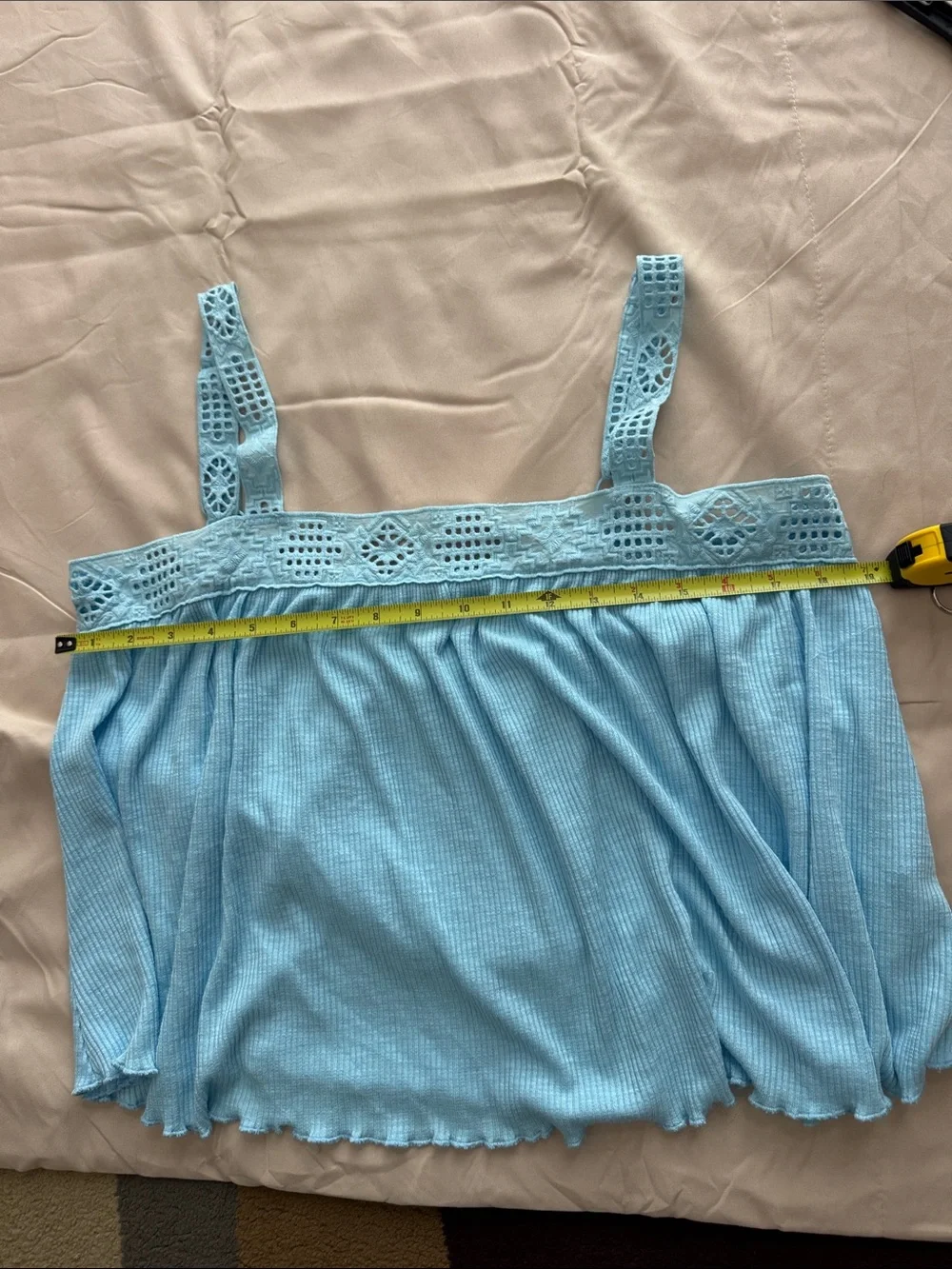 Rewind Women’s Light Blue Sleeveless Crochet-Trim Ribbed camisole XL